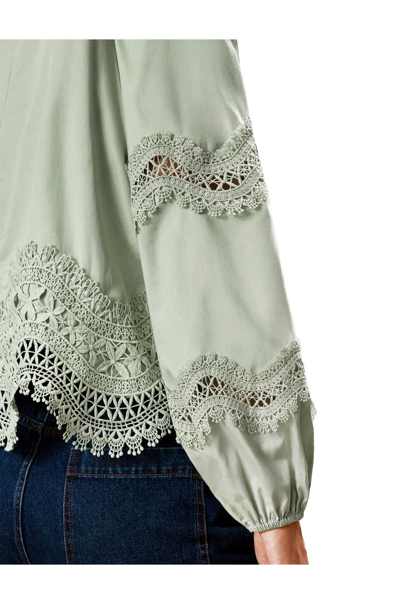 Ro&Zo Lace Panel Insert Long Sleeve Blouse, Alternate, color, Green