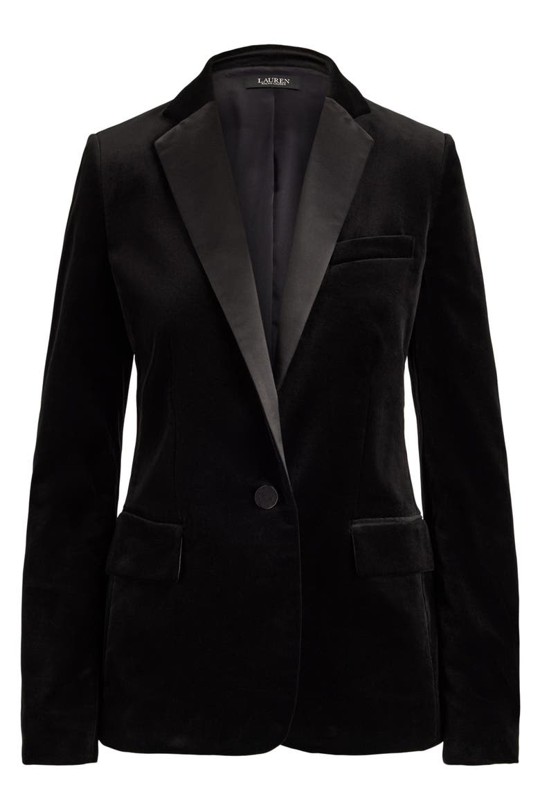 Stretch Velvet Blazer, Alternate, color, BLACK VELVET