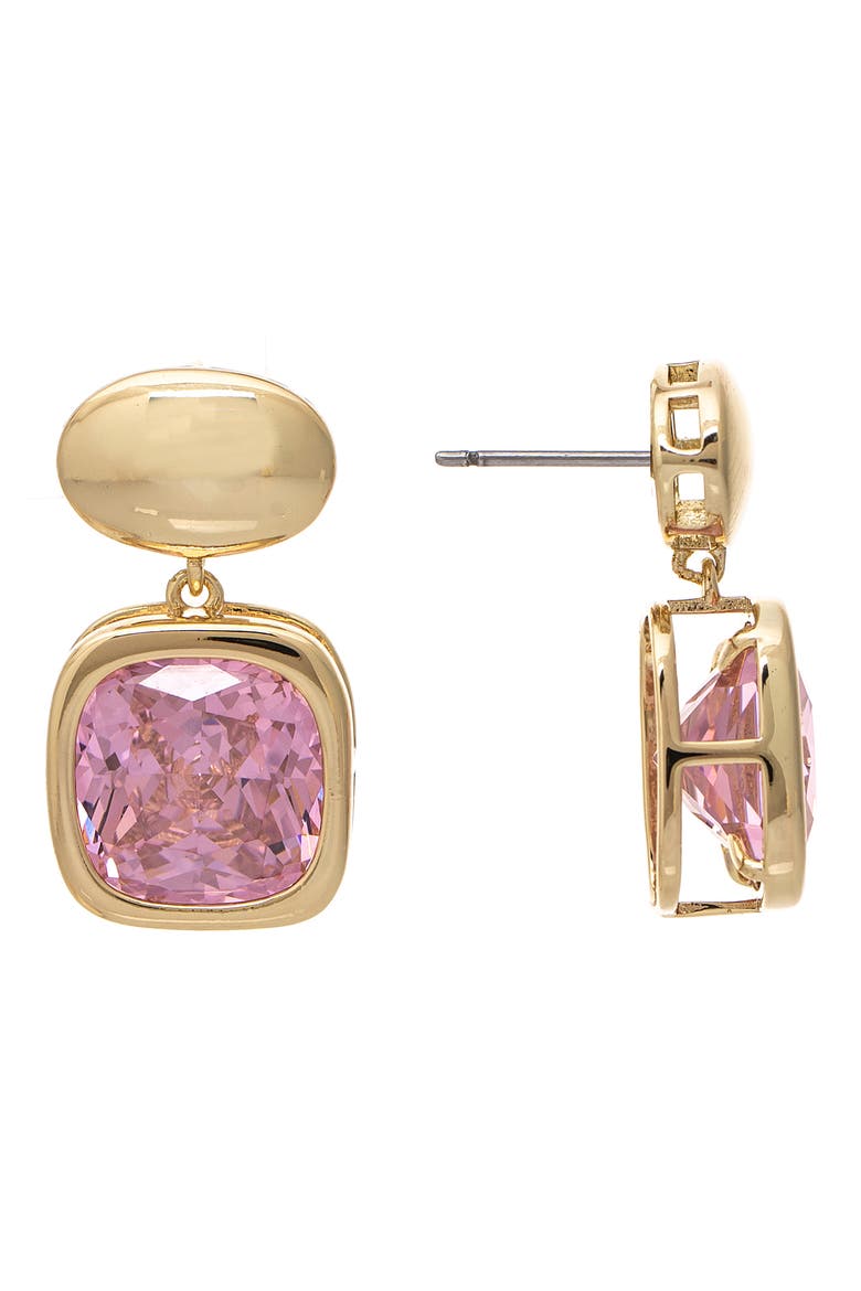 Cubic Zirconia Drop Earrings, Main, color, PINK