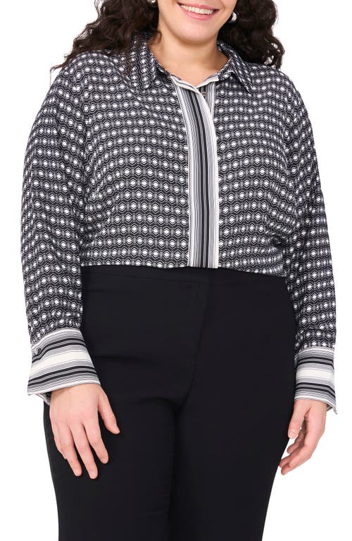 VINCE CAMUTO VINCE CAMUTO CONTRAST ACCENT GEO PRINT BUTTON-UP SHIRT 