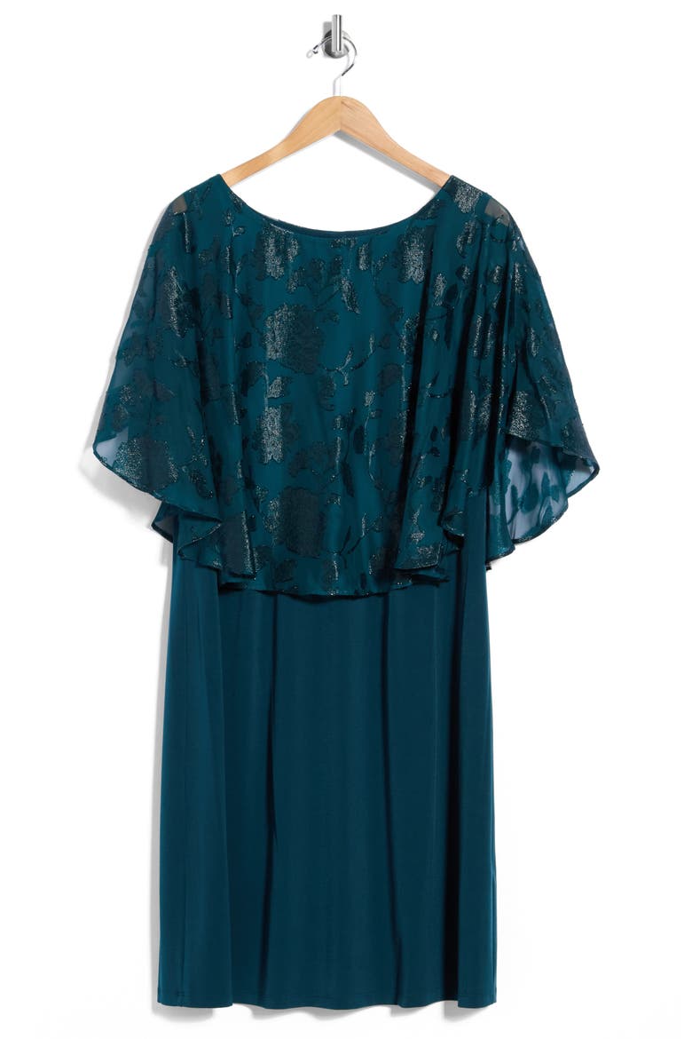 Floral Burnout Cape Sheath Dress, Main, color, DARK MALLARD