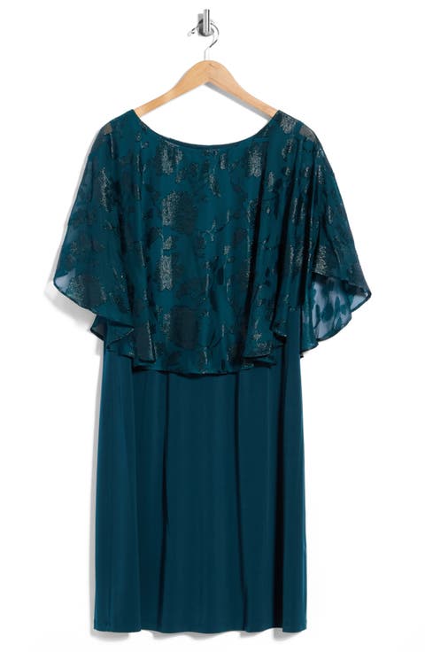 Floral Burnout Cape Sheath Dress