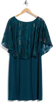 Connected Apparel Floral Burnout Cape Sheath Dress