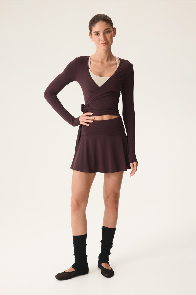 Sports Wrap Top In Modal, Alternate, color, Chocolate plum