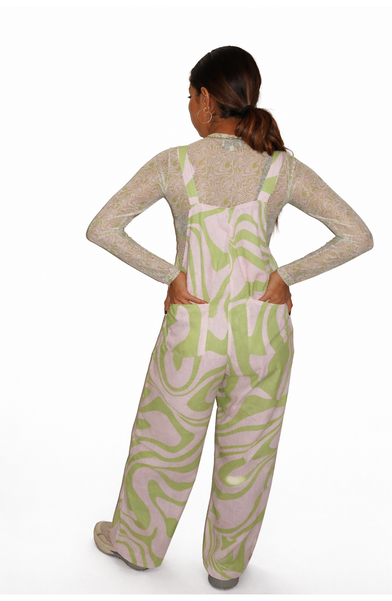 San Malo Doodle Linen Overall, Alternate, color, Green