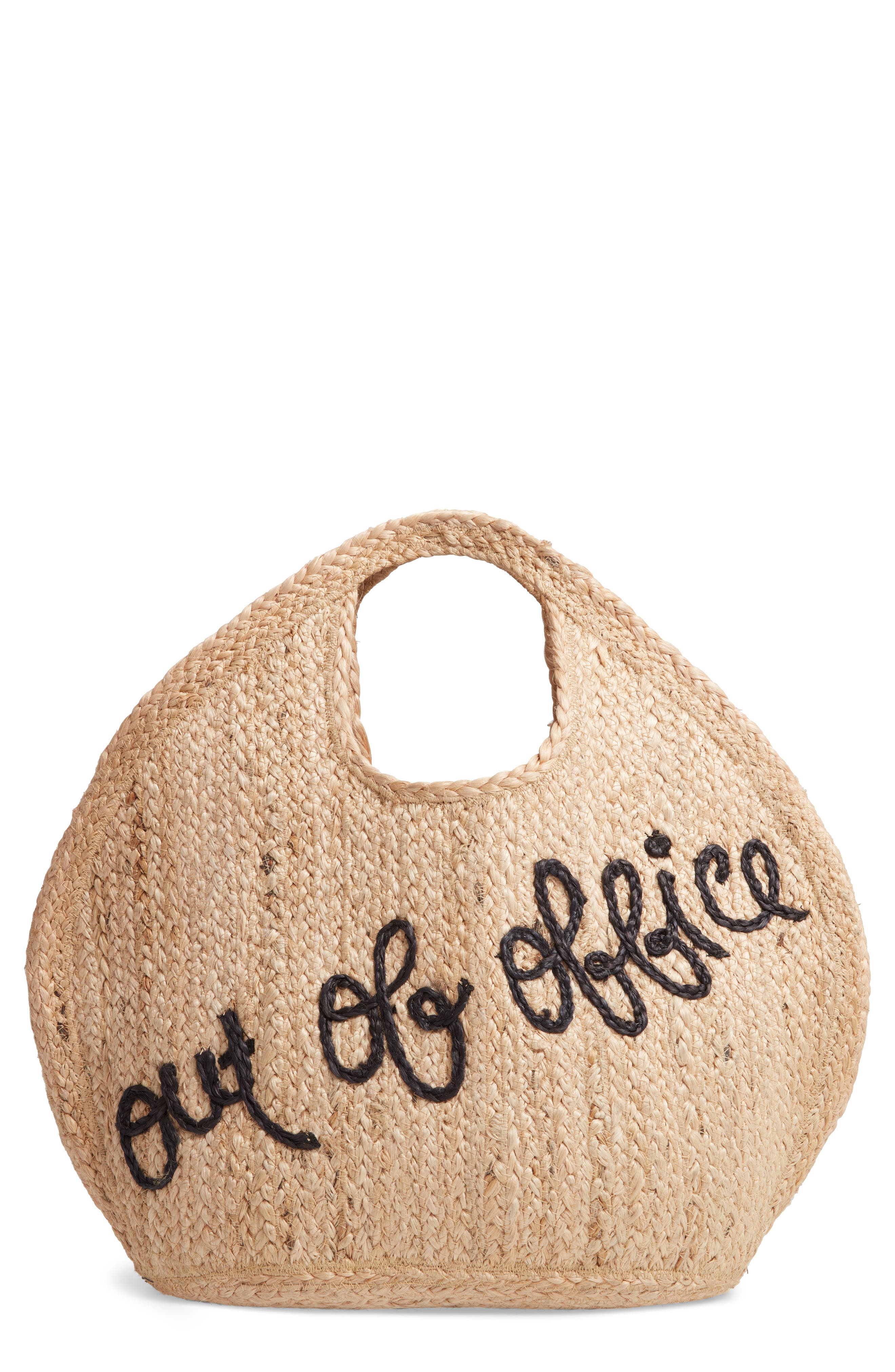 Out of Office Embroidered Jute Tote, Main, color, NATURAL