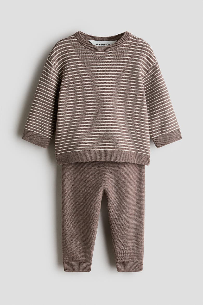 2-Piece Fine-Knit Cotton Set, Alternate, color, Brown/white striped
