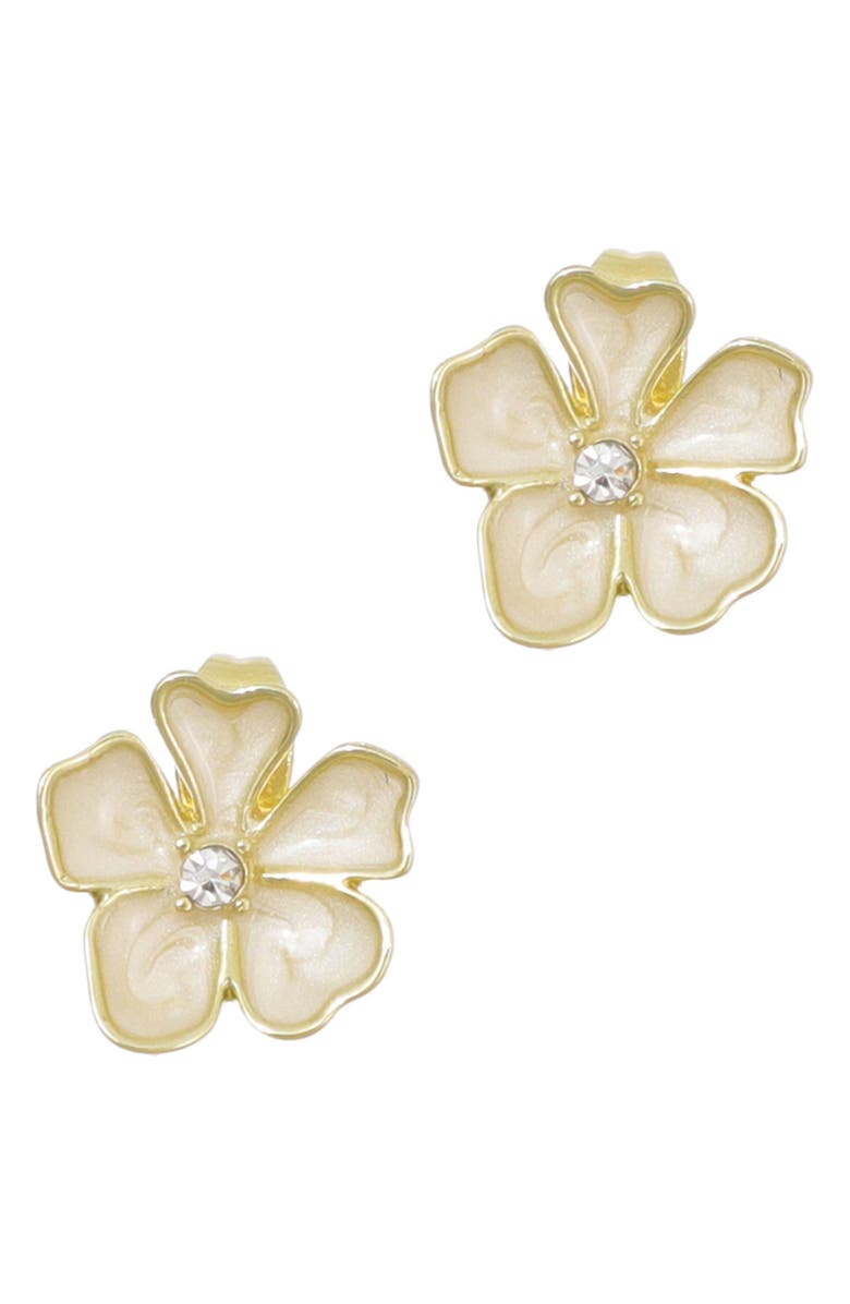 Adornia Enamel & Crystal Flower Stud Earrings, Main, color, Gold/ White