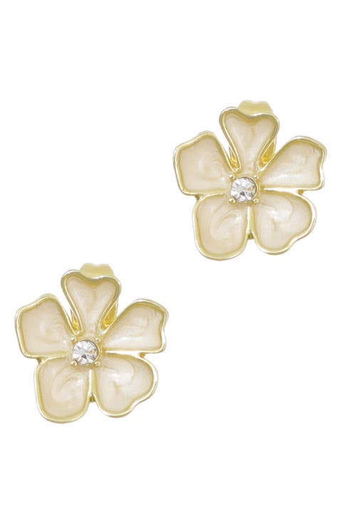 Enamel & Crystal Flower Stud Earrings