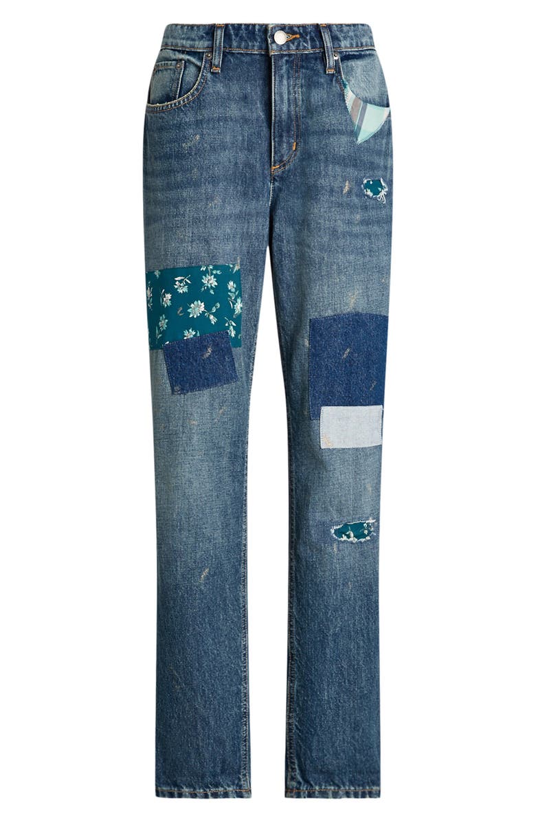 Lauren Ralph Lauren Patchwork Cotton Denim Straight Leg Jeans, Alternate, color, Dusk Indigo Wash