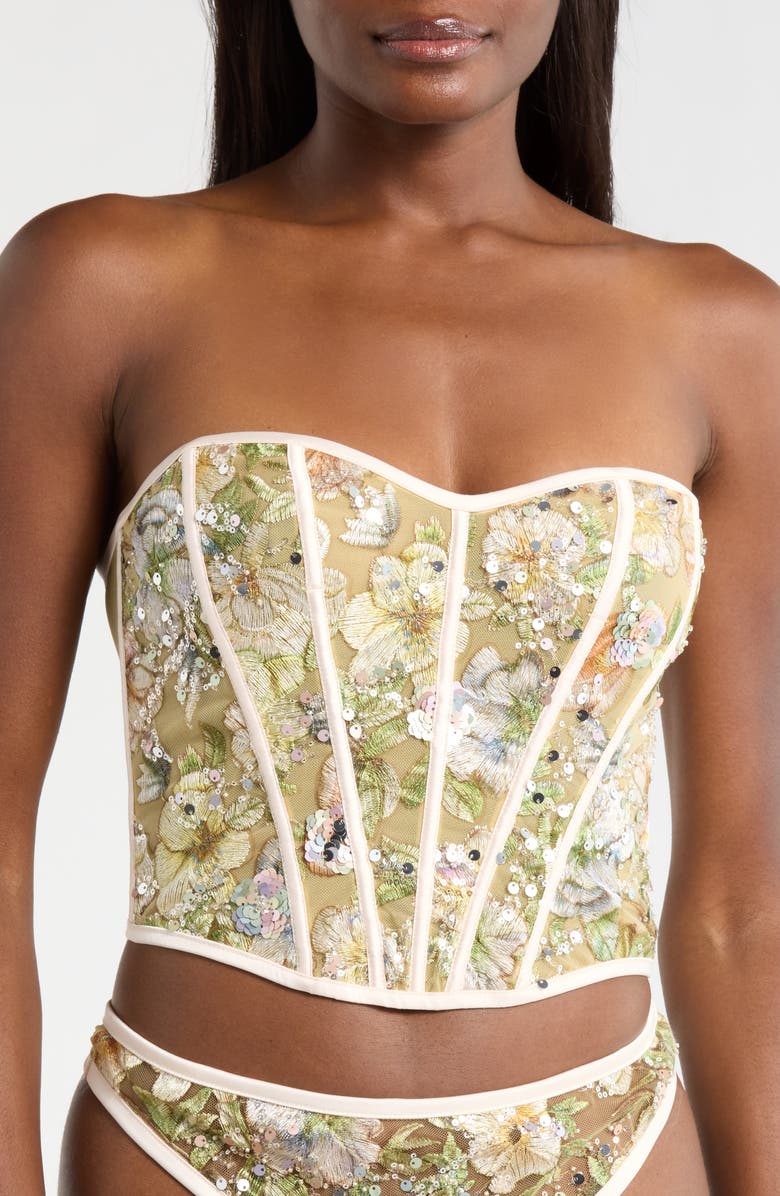 KILO BRAVA Sweetheart Embroidered Bustier, Main, color, Champagne Sparkle