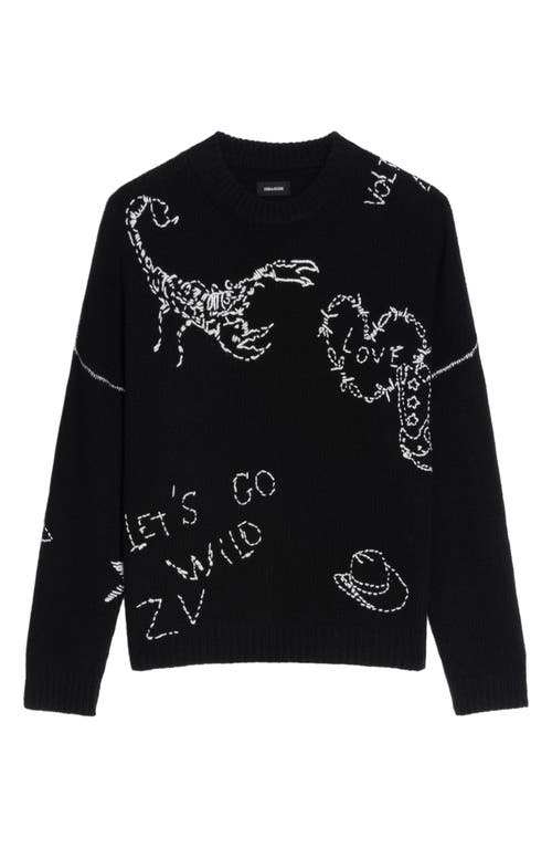 Zadig & Voltaire Baba Embroidered Detail Merino Wool Sweater In Blue