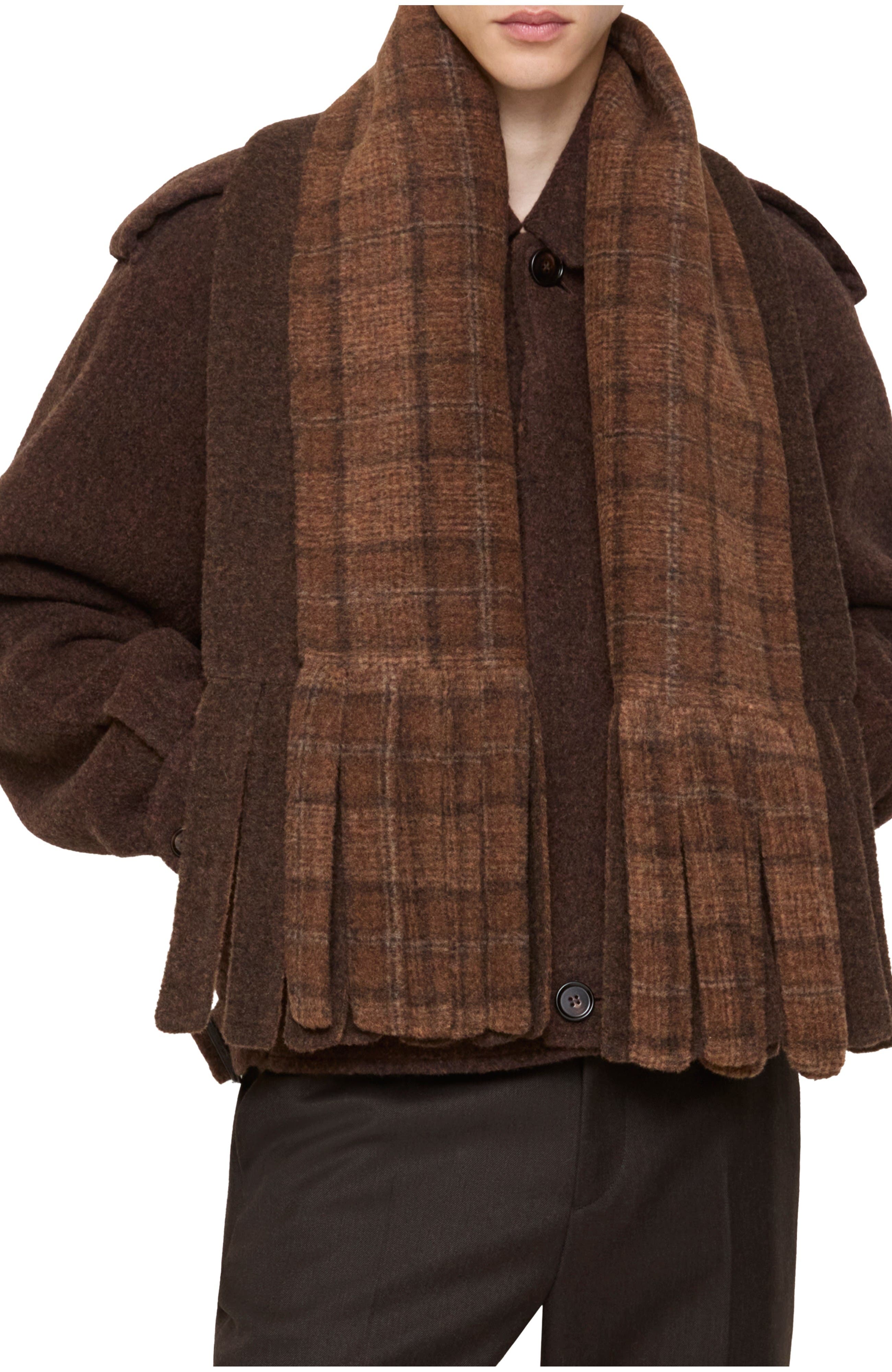 Detachable Scarf Wool Blend Jacket