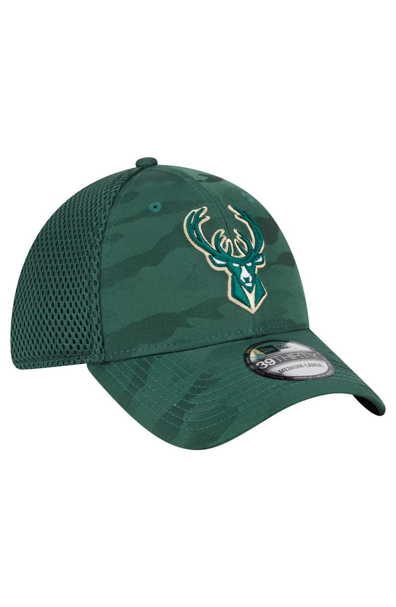 New Era Men's New Era Hunter Green Milwaukee Bucks Subtle Camo 39THIRTY Flex Hat, Alternate, color, Hunter Green
