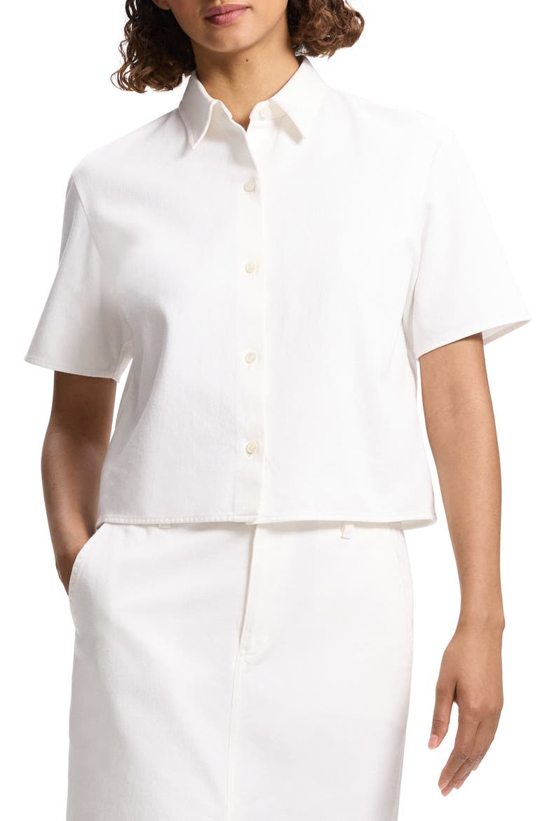 Boxy Short Sleeve Cotton Button-Up Shirt, Main, color, OPTIC WHITE - C7J