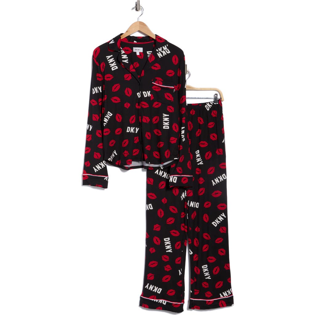 Dkny Kiss Long Pajamas In Black