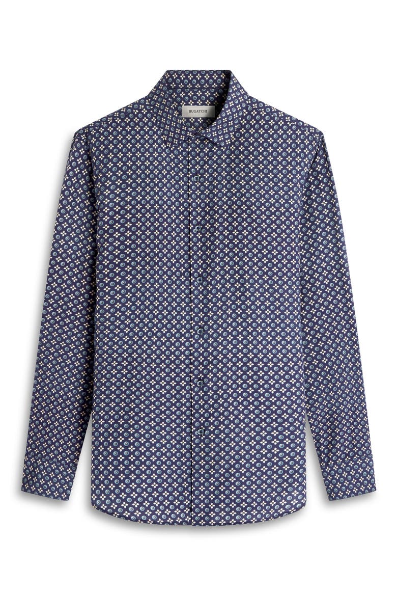 Julian Shaped Fit Mosaic Print Button-Up Shirt, Alternate, color, NAVY