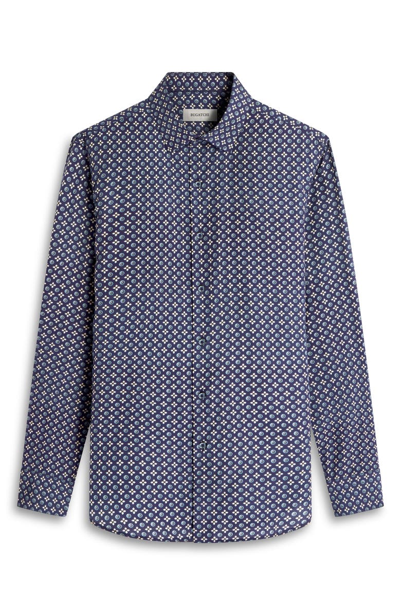 Bugatchi Julian Shaped Fit Mosaic Print Button-Up Shirt, Alternate, color, Navy