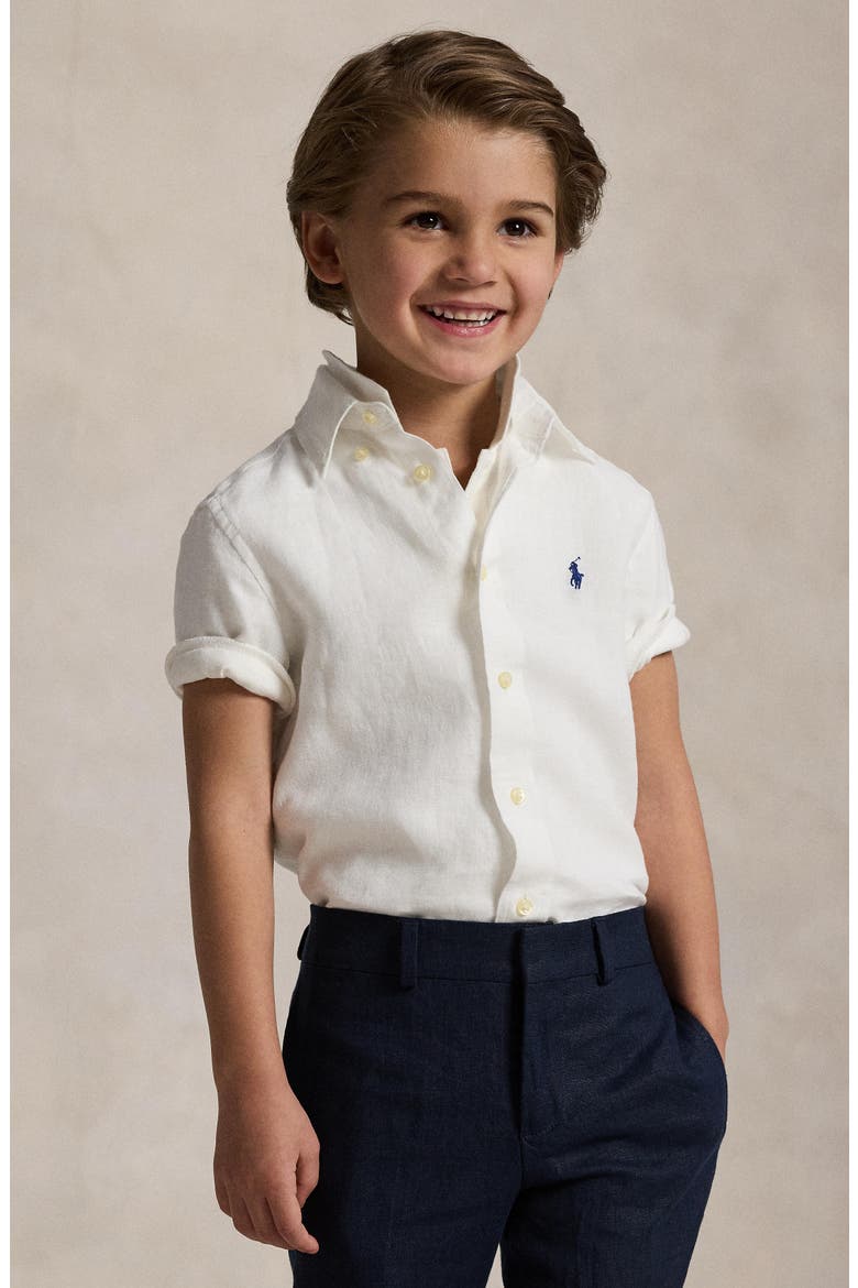 Kids' Linen Button-Down Shirt, Alternate, color, WHITE