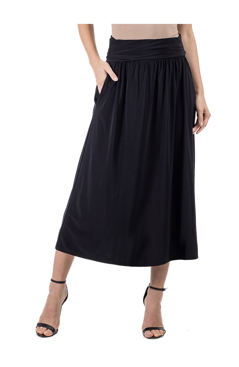 24seven Comfort Apparel Foldover Maxi Skirt With Pockets, Main, color, Black