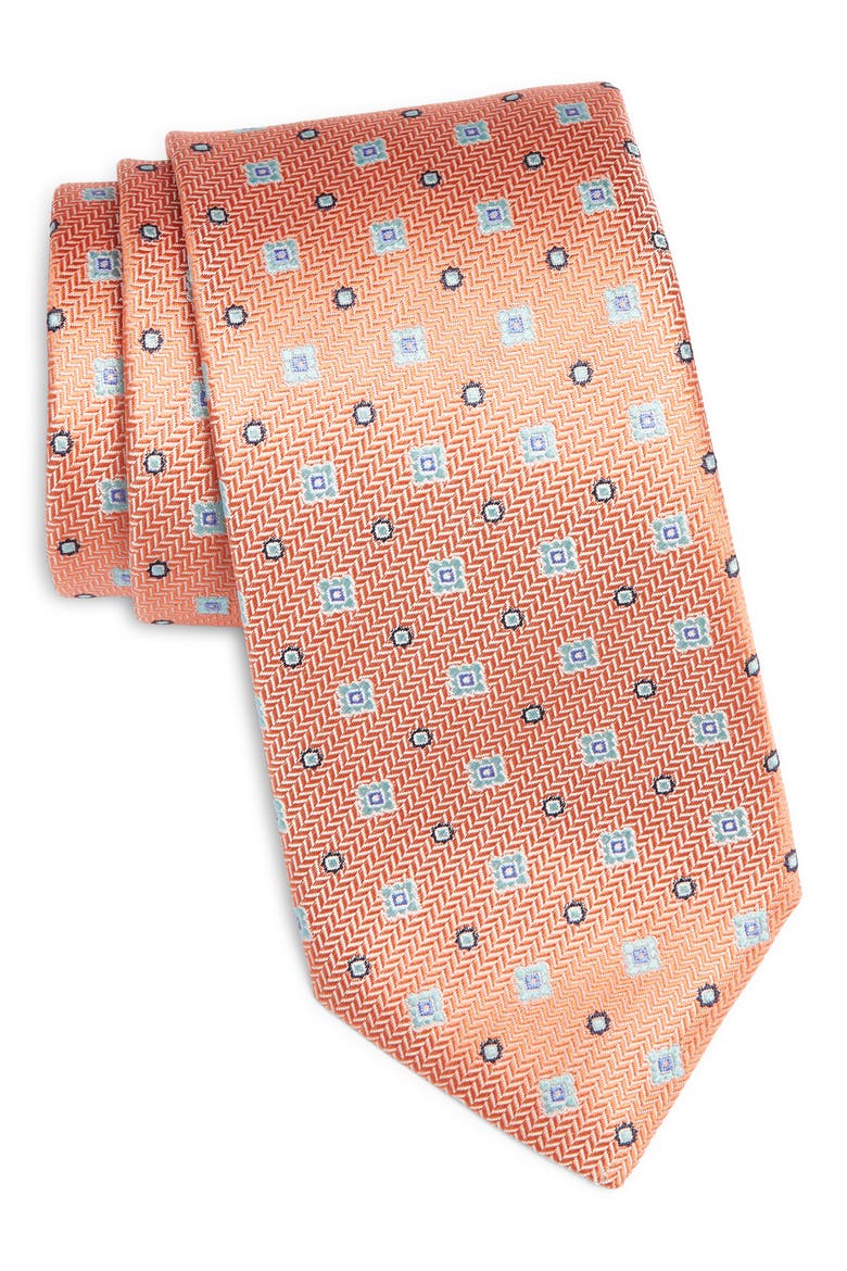 Medallion Silk Tie, Main, color, LIGHT ORANGE