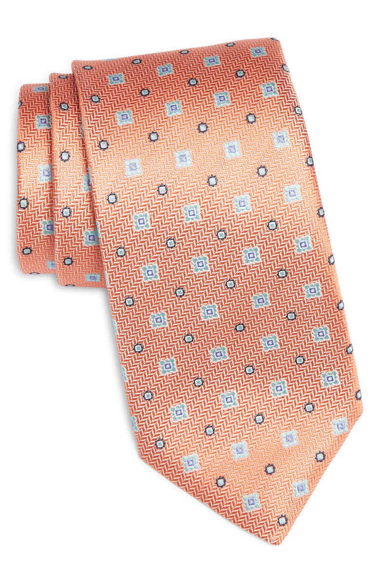 Canali Medallion Silk Tie, Main, color, Light Orange