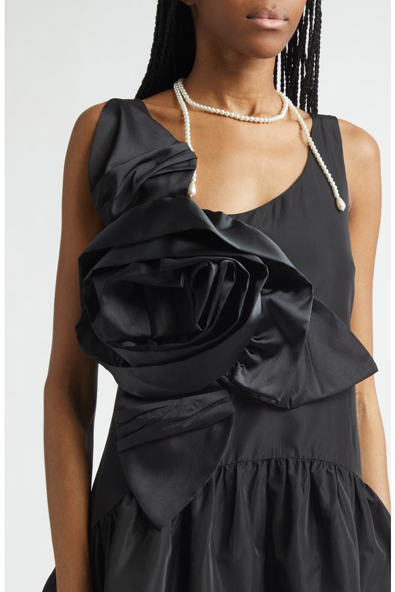 Pressed Rosette Tilted Taffeta Peplum Top, Alternate, color, BLACK/ BLACK