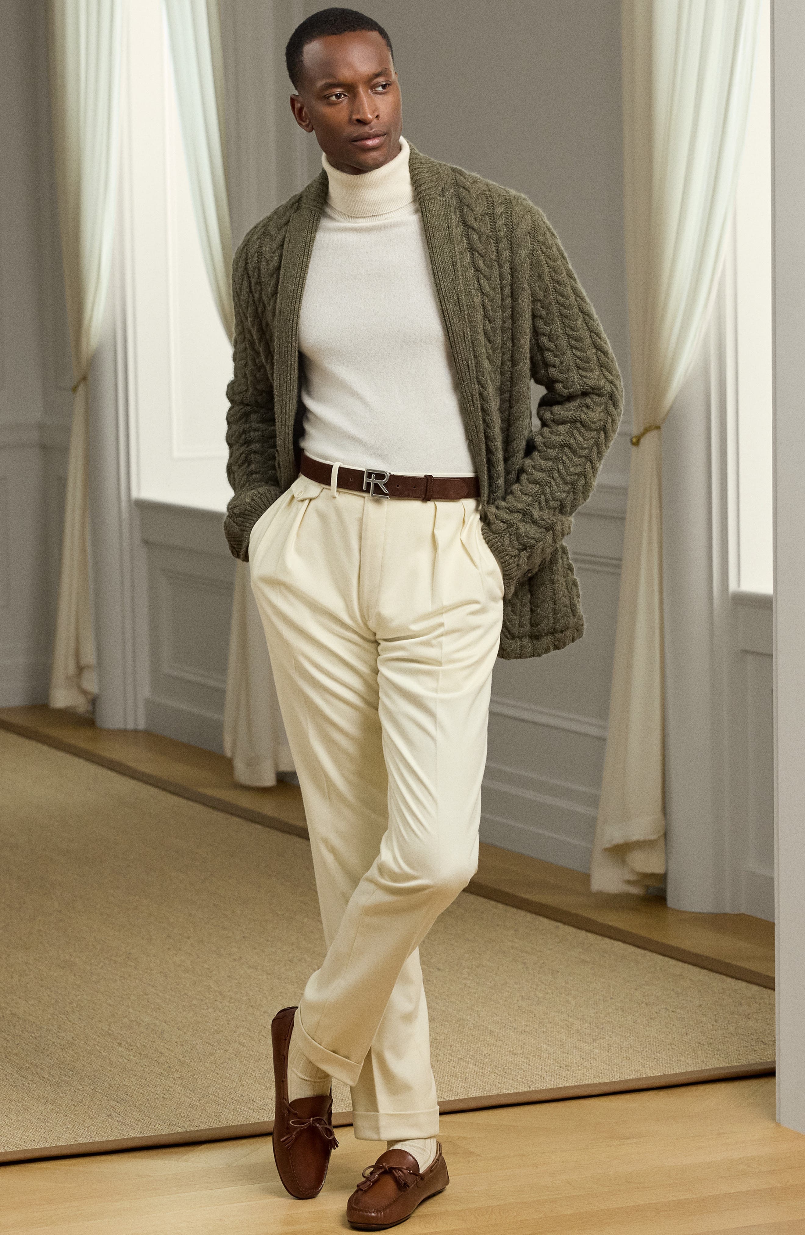 Pleated Cream Wool Flannel Trousers (Men) | Nordstrom