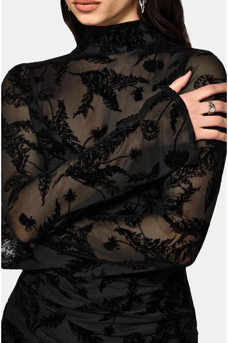 Cimora Dandelion Flocked Maxi Dress, Alternate, color, Black