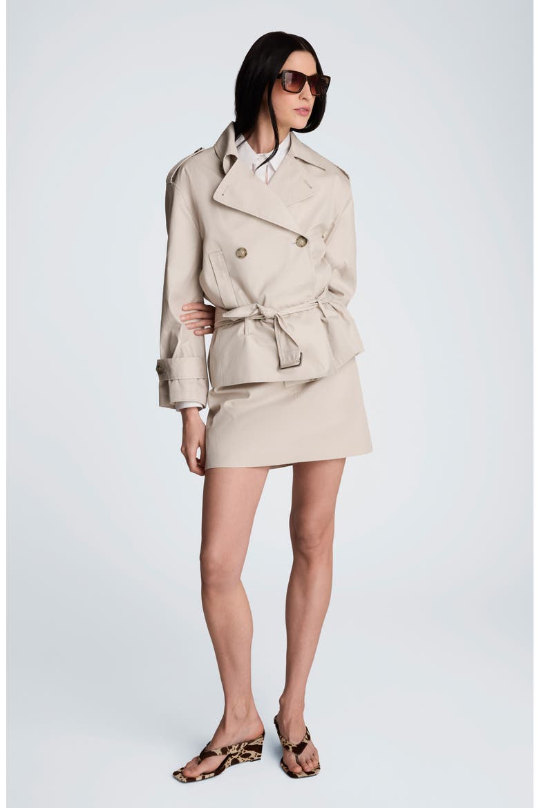 Double Breasted Short Trench Coat, Alternate, color, OXFORD STONE