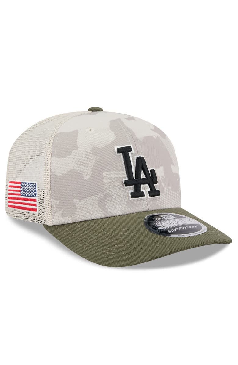 New Era Men's New Era Light Beige/Olive Los Angeles Dodgers 2025 Armed Forces Day 9SEVENTY Stretch-Snap Hat, Main, color, Light Beige