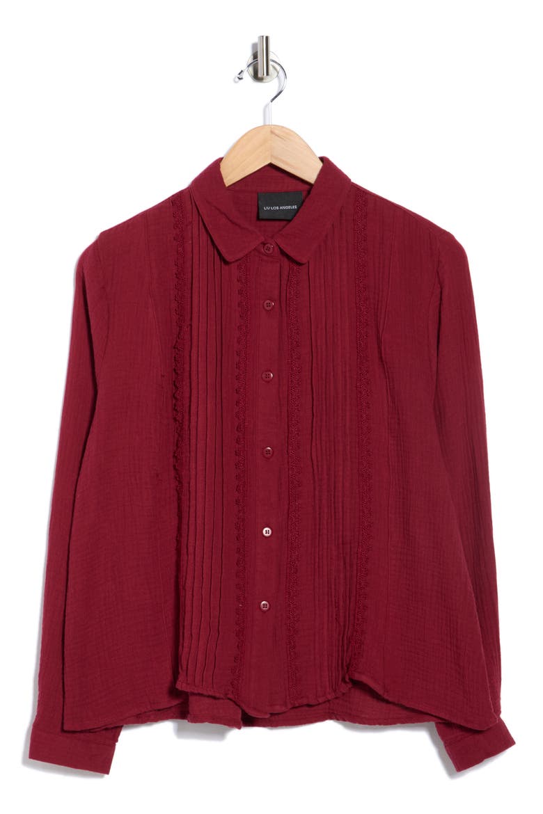 Front Pleat Button-Up Shirt, Alternate, color, CABERNET