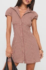 Princess Polly Kavira Gingham Cotton Mini Shirtdress