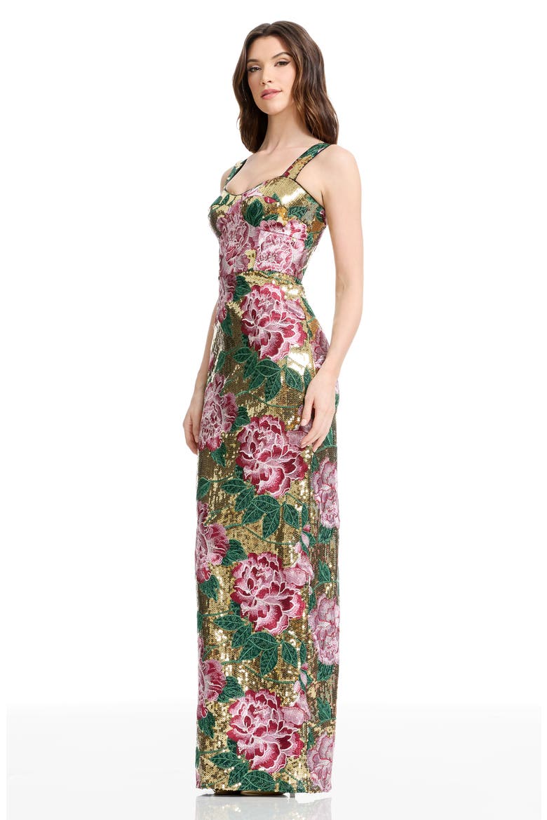 Reese Embroidered Floral Sequin Sheath Gown, Alternate, color, GOLD MULTI