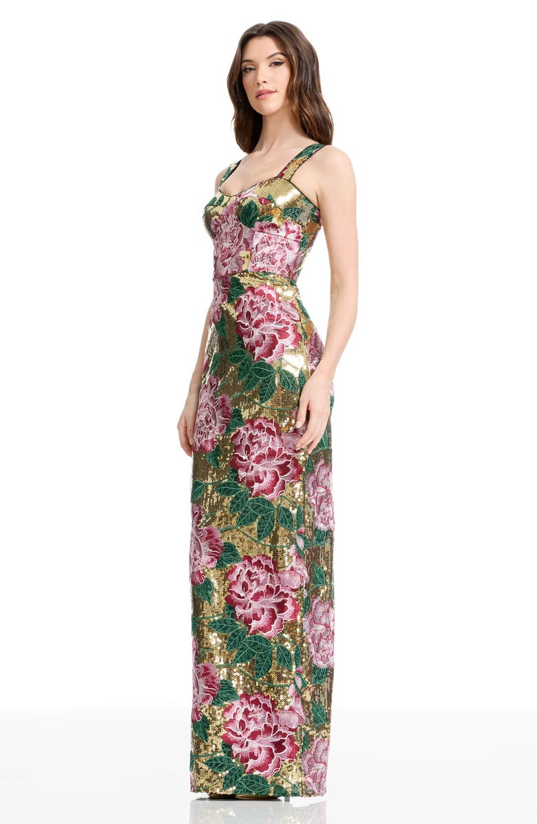 Dress the Population Reese Embroidered Floral Sequin Sheath Gown, Alternate, color, Gold Multi