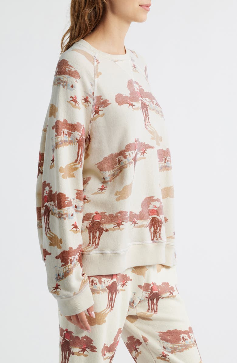 THE GREAT. The Slouch Crewneck Sweatshirt, Alternate, color, Riding Horses Print