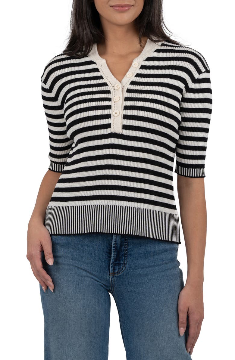 KUT from the Kloth Alora Stripe Short Sleeve Henley Sweater, Main, color,