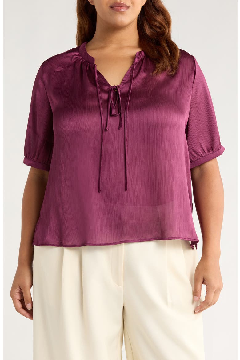 Tie Front Satin Top, Main, color, SWEET PLUM