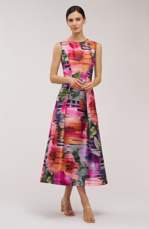 Kay Unger Tessa Watercolor Floral Midi A-line Dress In Multi