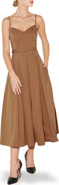 FREEMARKET Sweetheart Neck A-Line Midi Dress