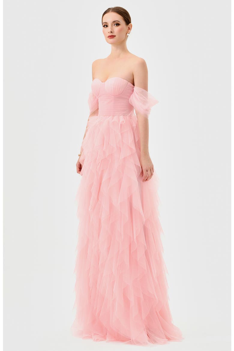 Lili Off Shoulder Ruffle Gown, Alternate, color, PINK