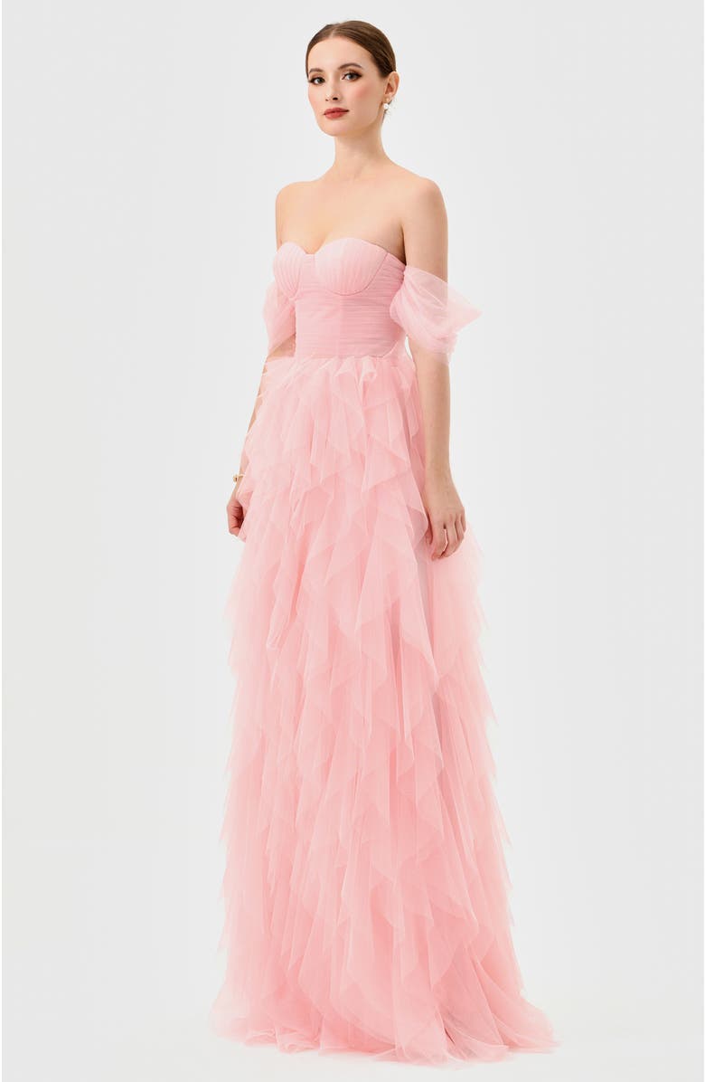 Bariano Lili Off Shoulder Ruffle Gown, Alternate, color, Pink