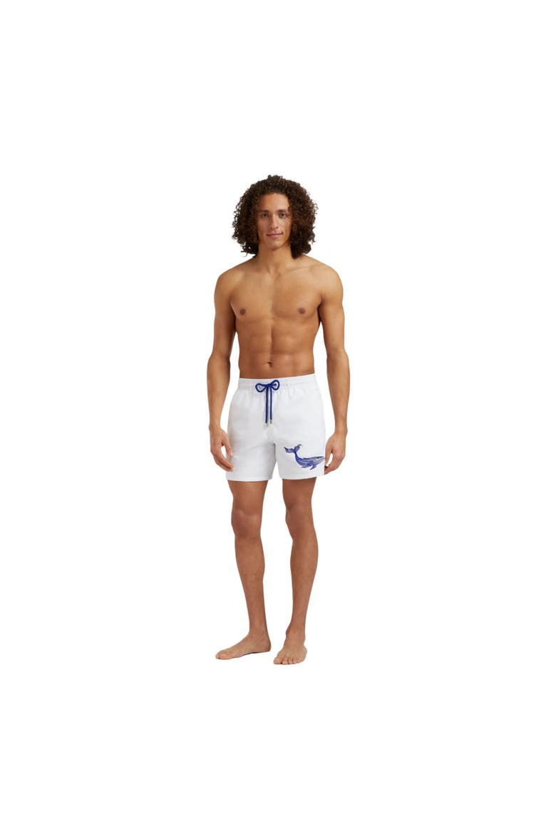 Men Swim Shorts Embroidered Whale, Alternate, color, white