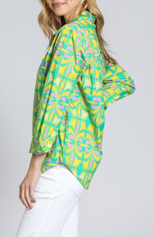 Apny Print Cotton Button-up Shirt In Lime Green Multi
