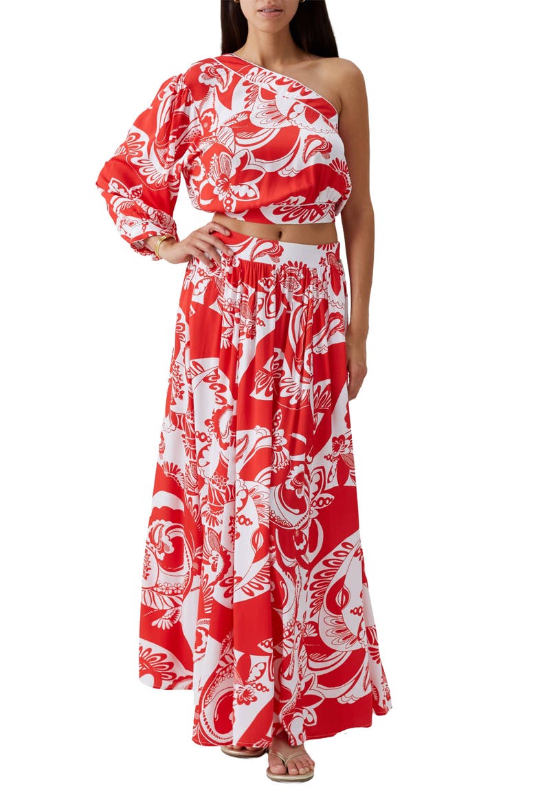 Rania One-Shoulder Cover-Up Crop Top, Main, color, FLORAL