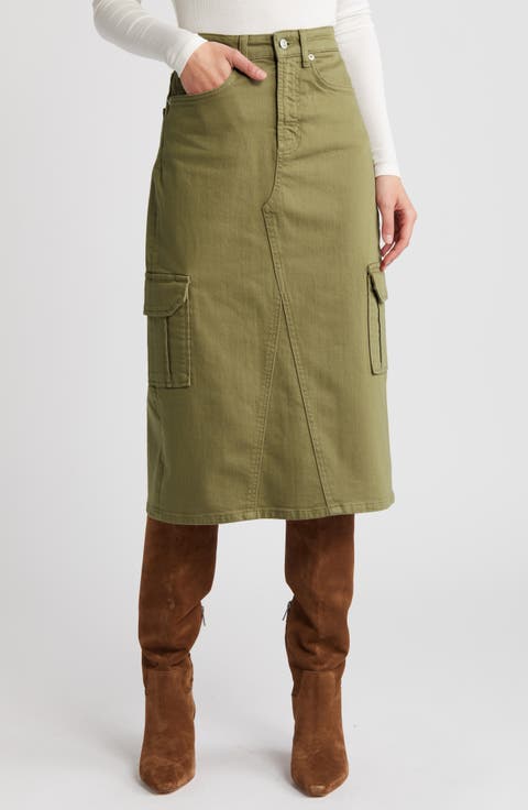Highland Cargo Denim Midi Skirt