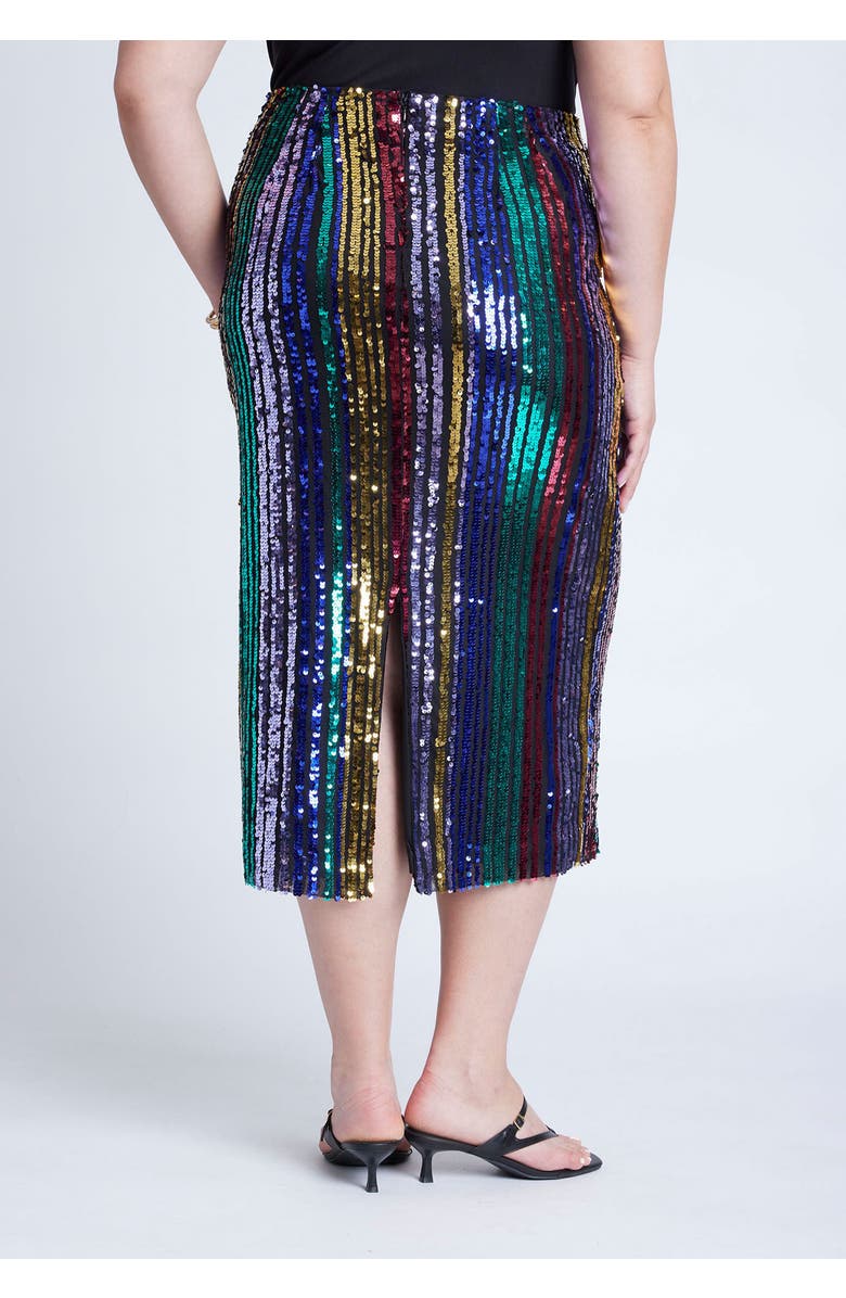 ELOQUII Rainbow Striped Sequin Midi Skirt, Alternate, color, Multi Color Stripe