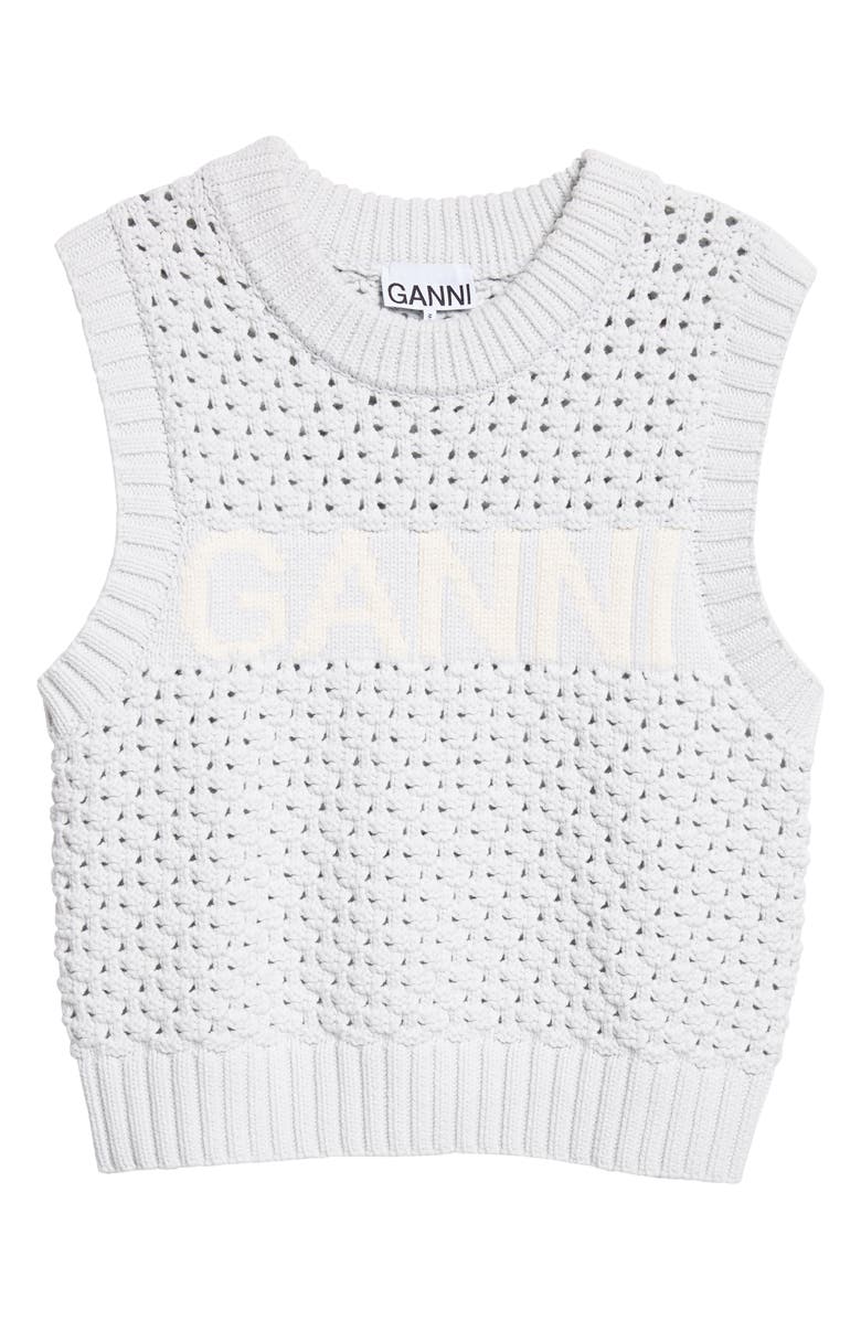 Ganni Textured Organic Cotton Blend Sweater Vest, Alternate, color, 