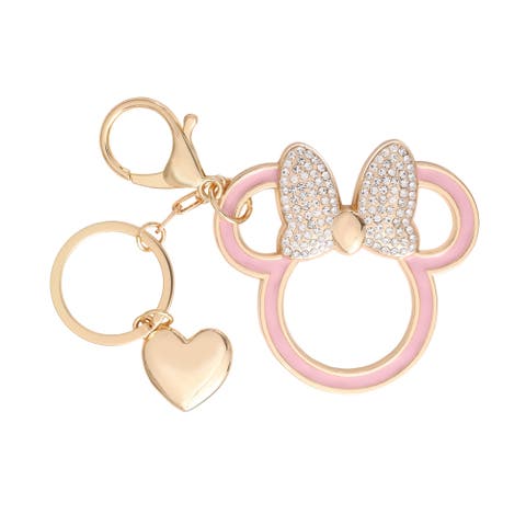 Minnie Mouse Outline Keychain with Crystal Bow and Heart Charm