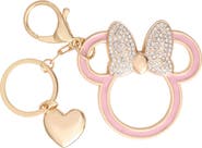 Disney Minnie Mouse Outline Keychain with Crystal Bow and Heart Charm